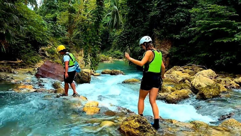 Cebu South Falls: Mantayupan, Kawasan, Inambakan & Aguinid - Mantayupan Falls: tall, two-tier, and more active than you might expect